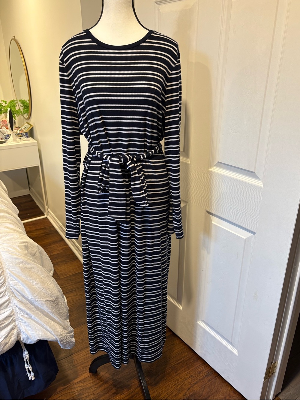 Addition Elle Navy White Striped Belted Maxi Dress Size 3X
